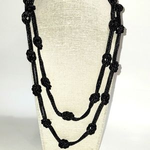 Black Knotted Up Chain Necklace, Double Strand
